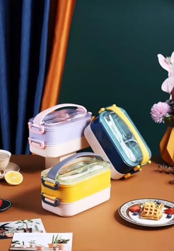 Çift Katmanlı Paslanmaz Çelik Beslenme Kabı-1400 ml (Çatallı Kaşık) Beslenme Kutusu (Sarı) - Görsel 3