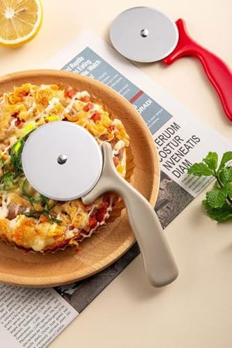 Plastik Saplı Çelik Pizza Hamur Mantı Börek Kesme Ruleti Pratik Pizza Kesici Dilimleyici Rulet