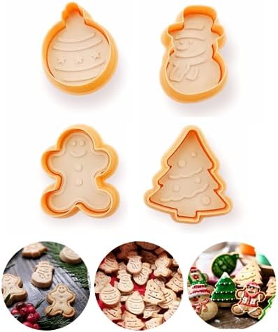 Yılbaşı Şekilli Adam Çam Ağacı Basmalı Kurabiye Kalıbı Gingerbread Man Desenli Şeker Hamuru Kesici Aparat (Konsept 1, Krem-Turuncu) - Görsel 3