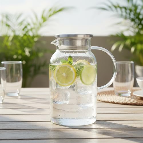 Borosilikat Cam Sürahi - Silikon Contalı Süzgeçli Metal Kapaklı | Konik, Fitilli ve Düz Model Seçenekleri | Isıya Dayanıklı Şeffaf Karaf (1800 ml - 2000 ml) (DÜZ - 1800ML) - Görsel 3