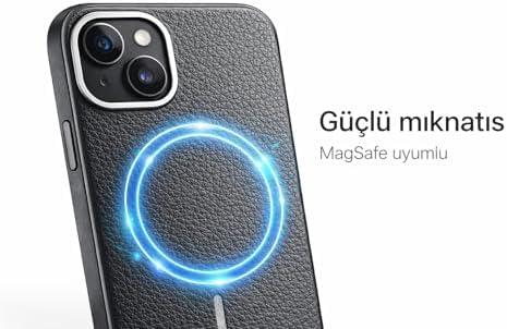 Alternative view of iPhone 13/14 ile Uyumlu MagSafe Kılıf, Premium Deri Görünümlü, Kamera Korumalı, Güçlü Mıknatıslı Telefon Kılıfı,Siyah + 9H Anti Statik Temperli Kırılmaz Cam Ekran Koruyucu Hediyeli