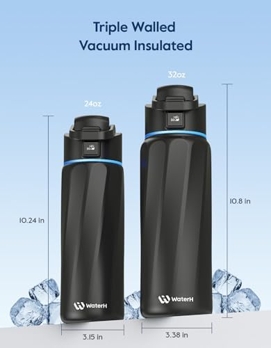 WATERH Boost Yalıtımlı Paslanmaz Çelik Akıllı Su Şişesi, 32 oz Bluetooth Akıllı İzleyici ve İçecek Hatırlatma (Siyah) - Görsel 2