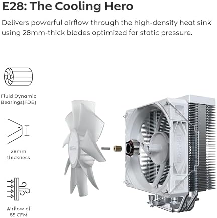 NX400 - CPU Hava Soğutucu, Tek Kule, 4 Gelişmiş Isı Borusu, 52-fin Isı Emici, E28, 120mm FDB Statik Basınçlı Fan, 28mm Fan Kalınlığı, Köşe Kapağı Ayak Pedleri, Parlak Üst Kapak - Beyaz - Görsel 2