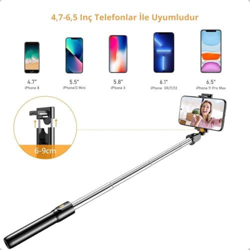Bluetooth Uzaktan Kumandalı Tripodlu Selfie Çubuğu – Paslanmaz Çelik Gövde, 70 cm Uzayabilir, iOS & Android Uyumlu, Kablosuz Uzaktan Deklanşörlü Telefon Tripodu - Görsel 3