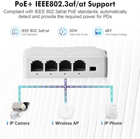 MokerLink 4 Port PoE Uzatıcı, IEEE 802.3 af/at PoE Tekrarlayıcı, 100 Mbit/s, 1 PoE Girişi, 3 PoE Çıkış, Duvar ve DIN Ray Montajı için POE Geçiş Anahtarı - Görsel 3