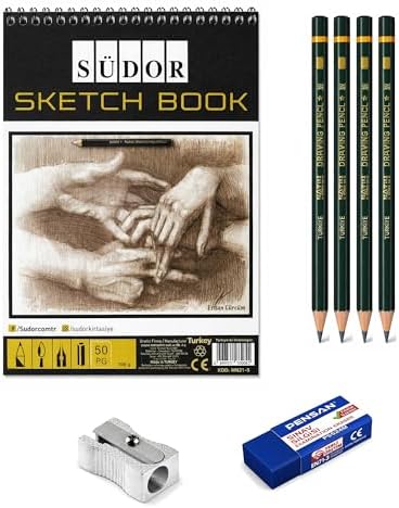 Eskiz Set A5 50 Yaprak Eskiz Defteri İz Bırakmayan Sınav Silgisi Kalemtıraş 4 Adet Dereceli Kalem Sanatsal Çizim ve Eskiz Seti Karakalem Teknik Çizim Çocuk Çizim Seti - Görsel 2