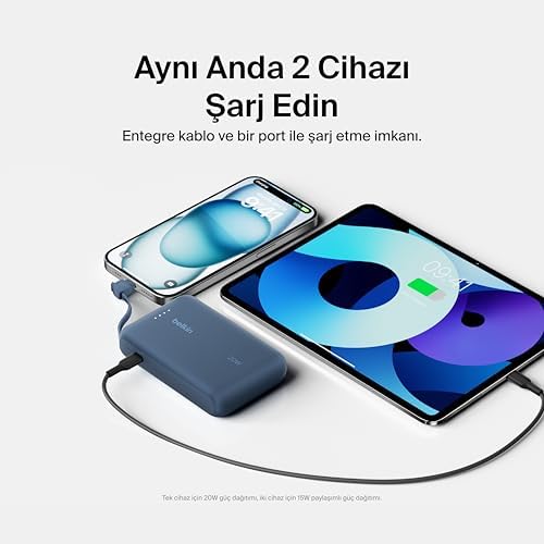 Alternative view of Power Bank, Entegre Kablolu Taşınabilir Şarj Cihazı 10K PD 20W - USB-C Güç Dağıtımı, iPhone Power Bank iPhone 16 Serisi, iPad Pro, Galaxy S24 ve Daha Fazlası için Hızlı Şarj