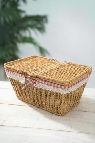 Alternative view of Kapaklı Rattan Vintage Dantelli Dikdörtgen Piknik Sepeti -9T14 U/6