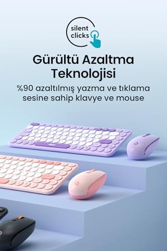 Daxi MK350 Creator Pro Combo Sessiz 3 Kanallı Bluetooth + 2.4G Wireless Türkçe Q Klavye Mouse Seti (Lila) - Görsel 3