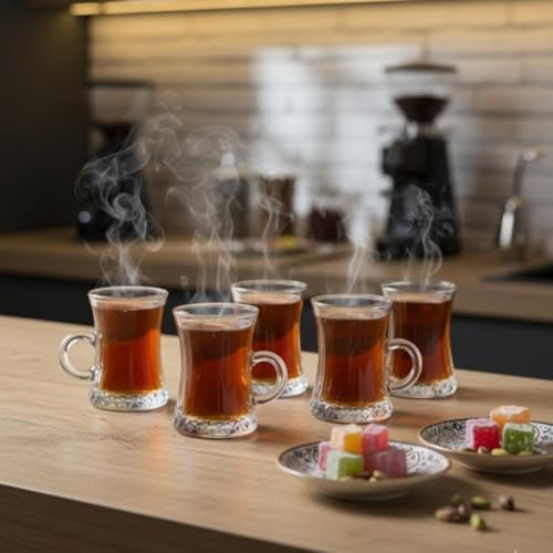 Alternative view of Lüks Kulplu Çay Fincanı 6 Adet |  Berraklığında Cam | Estetik ve Ergonomik Tasarım Çay Bardağı Seti