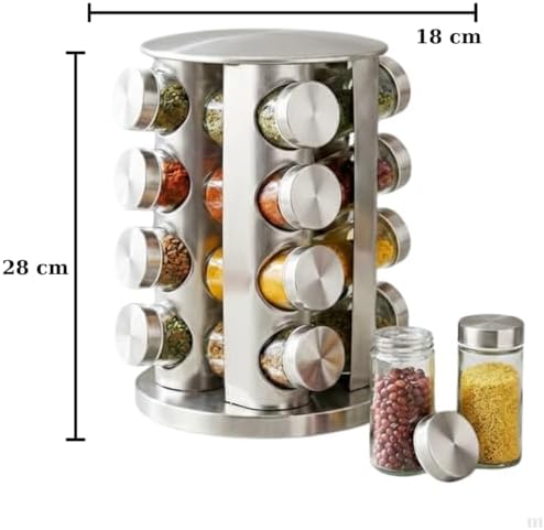 Alternative view of 16’lı Döner Baharatlık Seti – Yuvarlak Metal Tasarım, 360° Dönebilen Stand, Cam Baharat Kavanozları, Paslanmaz Çelik Kapaklı