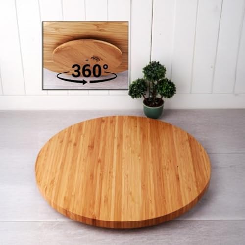 35cm Döner Mekanizmalı Kalın Bambu Yuvarlak Pizza ve Sunum Tepsisi, 360 Derece Dönebilen Kahvaltı Sunum, Pizza Sunum ve Börek Sunum Tepsisi (35cm*35cm*2cm) - Görsel 3