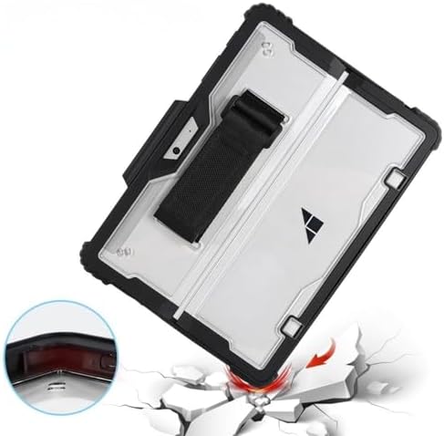 Surface Pro 9/10/11 13 İnç Surface Pro Copilot+ Pc Rugged Kılıf – 360° Stand, El Kayışı, Omuz Askısı, Darbe Emici Koruma Şeffaf Arka Darbe Emici Standlı Stylus Kalem Tutucu Koruyucu Siyah - Görsel 3