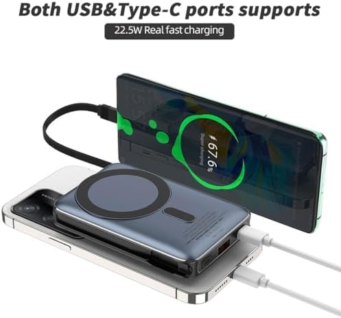 Alternative view of Magnetic Power Bank 10000 mAh Kablosuz Hızlı Şarj MagSafe Uyumlu LED Ekranlı, 22.5W PD QC Taşınabilir Şarj Cihazı, Standlı, Type-C USB Powerbank Güç Kaynağı derin lacivert