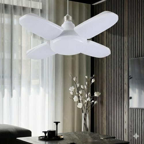30 Watt 4 Kollu Pervane Led Ampul, Katlanabilir Fan Tipi Tavan Lambası, 6500K Beyaz Işık, 3250 Lümen, E27 Duy Uyumlu, Enerji Tasarruflu Atölye ve Oda Aydınlatması