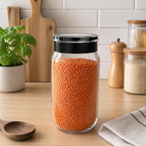 Cam Kavanoz, Cam Saklama Kabı, Hava Sızdırmaz Baklagil Kuruyemiş Kapları Pratik Kapaklı (1000 ml) (2'li Siyah) - Görsel 3