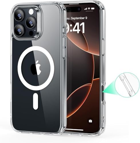 iPhone 16 Pro Max için Magsafe Uyumlu Şık Şeffaf Kılıf - Kablosuz Şarjlara Uyumlu Full Koruma Sağlayan