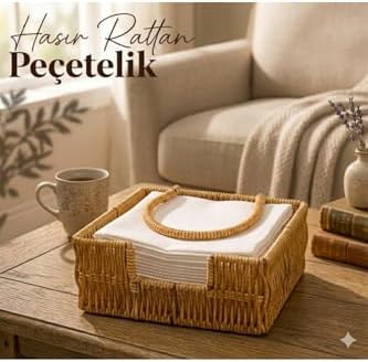 Alternative view of Boho Rattan Peçetelik - Rüzgarlık Kollu Yatay Peçete Kutusu, Bahçe, Balkon ve Mutfak için Uçmayı Önleyen Peçete Tutucu, Bohem Masaüstü Düzenleyici Sepet