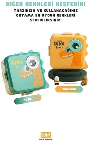 1120ml Lunchbox Dinozor Desenli Tek Katlı 3 Bölmeli Paslanmaz Çelik Sefer Tası Yemek Kutusu (Yeşil) - Görsel 3