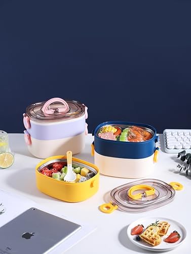 Beslenme Kutusu İki Katlı - Paslanmaz Çelik - 1900ml Yeni Nesil Beslenme Kabı Lunch Box (Mavi)