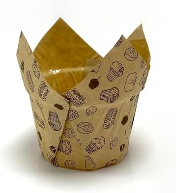 50'li Kalın Lale Kapsül Kraft Kek Desenli Muffin Kek Kalıbı, İçi Yağlı Kağıt Tulip, Cupcake Kağıdı Doğum Günü Parti Dekorasyonu için - Görsel 3