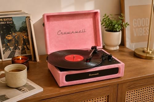 Casablanca Serisi Retro Çanta Pikap – Pembe Süet Kaplama, Dahili Hoparlörlü, 3 Hızlı (33/45/78 RPM), Bluetooth Bağlantılı, Taşınabilir Vintage Plak Çalar - Görsel 3