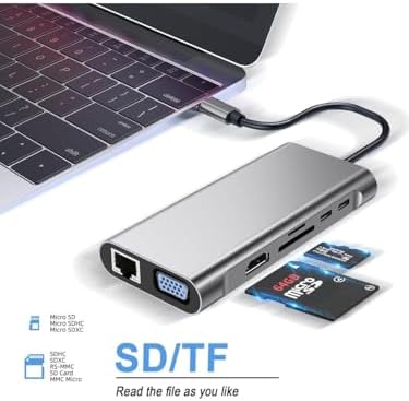 W13 Macbook Uyumlu Type C To 4K HDMI - 2*usb3.0-3*usb2.0 VGA Sd/tf Audıo Lan Wireless Şarj 13IN1 Hub Çevirici - Görsel 3