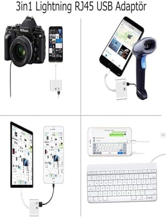 Iphone 7 8 X 11 11 Pro 12 13 13 14 Pro Max ile uyumlu ve Ipad Uyumlu Usb Ethernet Lightning Şarj Adaptörü 3in1 - Görsel 3