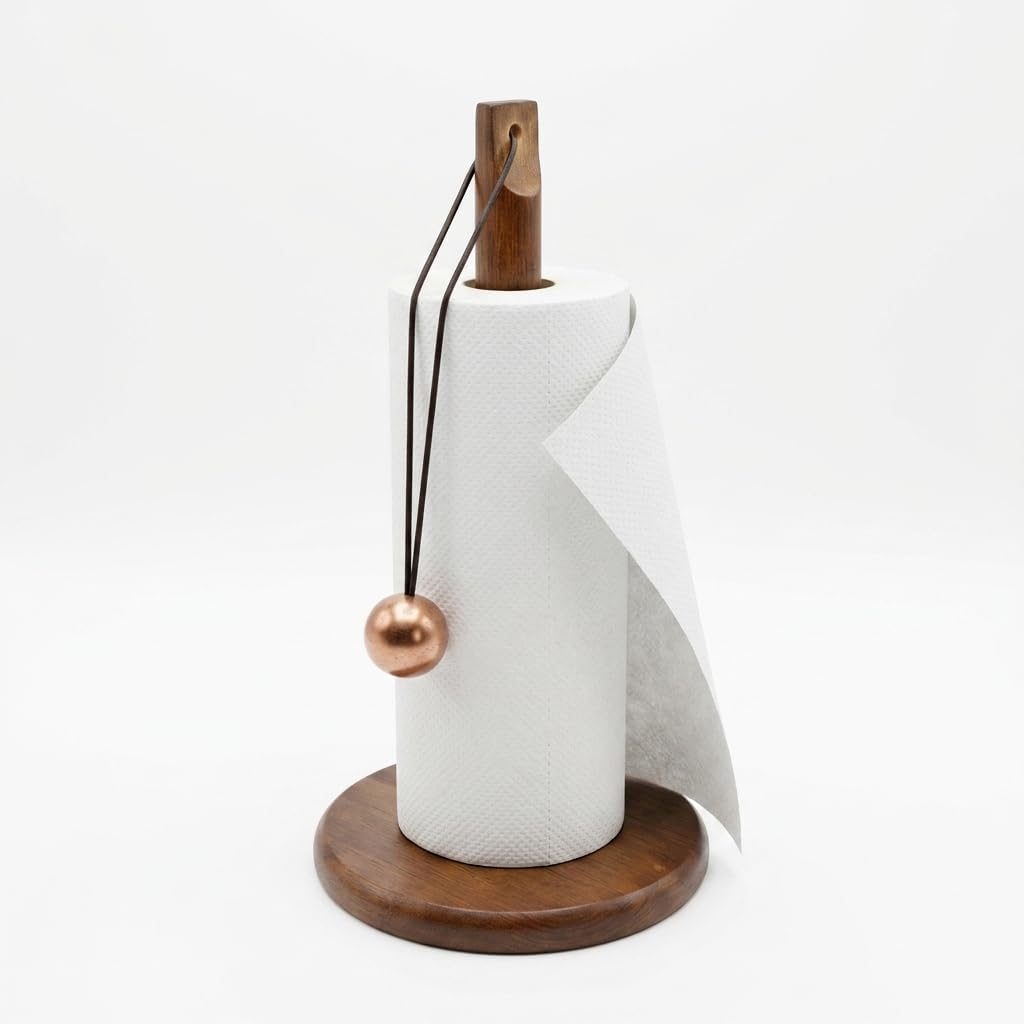 Doğal Bambu Bohem Top Tutacaklı Kağıt Havluluk - Dekoratif Ahşap Stand (30x14 cm, Kahve ve Bambu Renk Seçenekli, 1 Adet) (KAHVE)