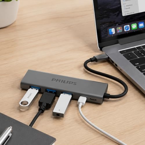 4-in-1 USB-C Hub | 3x USB 3.0 5Gbps, 1x USB-C 5Gbps, Hızlı Veri Transferi, Kompakt ve Dayanıklı, Alüminyum Alaşım, Windows macOS Linux ve Android ile Uyumlu, SWR5041/00 - Görsel 2