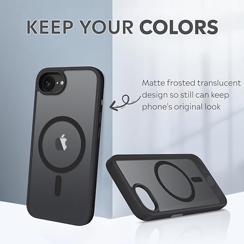 iPhone için Kılıf Kamera Korumalı Magsafe Wireless Şarj Özellikli Mat Şeffaf Renkli Kılıf (iPhone 16E Siyah) - Görsel 3
