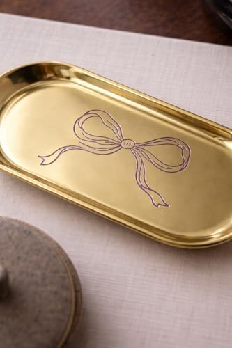 Fiyonk Desenli Gold Paslanmaz Çelik Çok Amaçlı Tepsi - Takılık, Sunumluk, Organizer ve Düzenleyici - Görsel 2