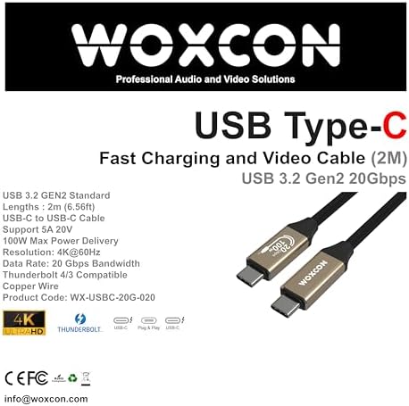USB C Hızlı Şarj ve Görüntü Kablosu, USB 3.2 GEN2 Standart 20G Bandwith, Thunderbolt 4/3 uyumluluk, 4K 60Hz Çözünürlüğüne kadar destekler, 5A 20V, 100W Şarj Gücü 2 Metre - Görsel 3