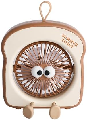 Asonic 3 Hız Kademeli Masaüstü Mini Fan - Sevimli Tost Ekmeği Tasarımlı Şarj Edilebilir Karikatür Vantilatör, Type-C Şarj Girişli, 45 Derece Ayarlanabilir Açılı Kişisel Masa Fanı - Görsel 3