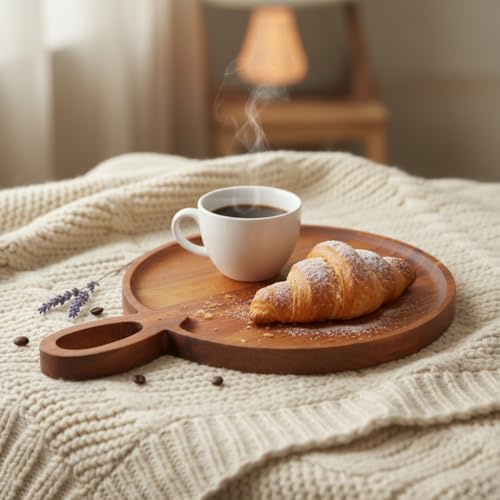 Doğal Akasya Ahşap Yuvarlak Sunum Tabağı ve Servis Tepsisi – 20 cm Masif Peynir, Çerez ve Kahvaltı Tabağı (Kırılmaz Dekoratif Tabak) - Görsel 3