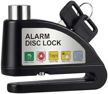 PC1505 Alarm Disk Kilidi Seti, Fren Kilidi, Hırsızlığa Karşı Su Geçirmez 110 dB 7 mm Pin 1,5 m Hatırlatma Kablosu Motosikletler için Scooter Taşıma Çantası