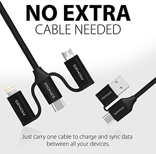 Promate Şarj Kablosu 6 sı 1 aradaÇoklu Uçlu Universal Lightning USB Type-C Micro USB/PROMATE PENTAPOWER.BLACK - Görsel 2