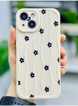 Iphone 14 Plus Ve 15 Plus ile Uyumlu Siyah Papatya BASKI Desenli Silikon Kılıf - Görsel 2