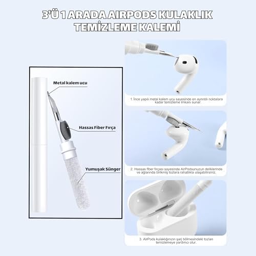Alternative view of Pro ve Pro 2.Nesil Uyumlu Anc Delikli Silikon Kulaklık Uçları (S,M,L) ve 3'ü 1 Arada Bluetooth Kulaklık Temizleme Kalemi Seti (Beyaz)