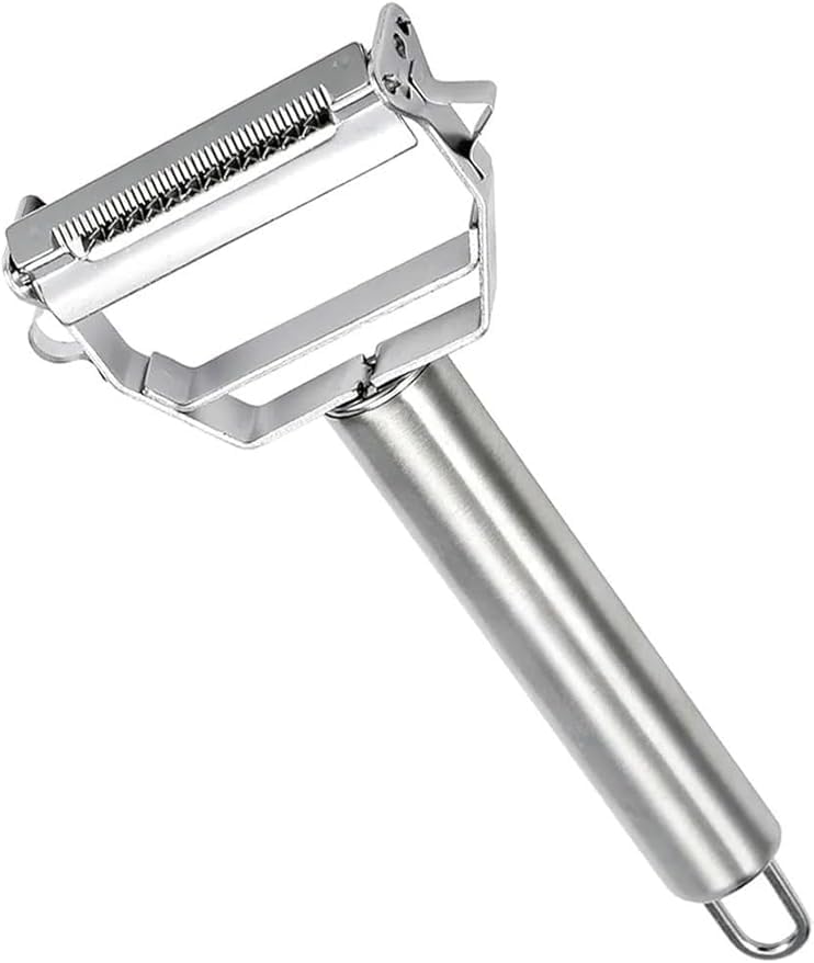 Paslanmaz Çelik Çift Taraflı Y Tipi Sebze Soyacağı, Bir Yüzü Düz, Diğer Yüzü Julienne Kesici Bıçaklı, Ergonomik Saplı, Patates Meyve ve Sebzeler İçin Dayanıklı Mutfak Aparatı - Görsel 3