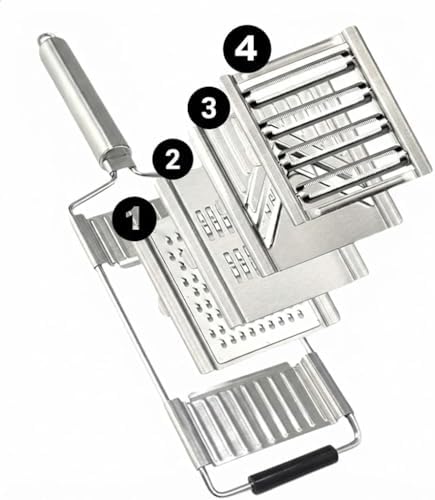 4 Bıçaklı Metal El Rendesi – Mandolin Tipi Çok Amaçlı Rende ve Dilimleyici, Peynir Sebze Meyve Doğrayıcı, Paslanmaz Çelik Gövde, Ergonomik Saplı Pratik Mutfak Aleti - Görsel 3