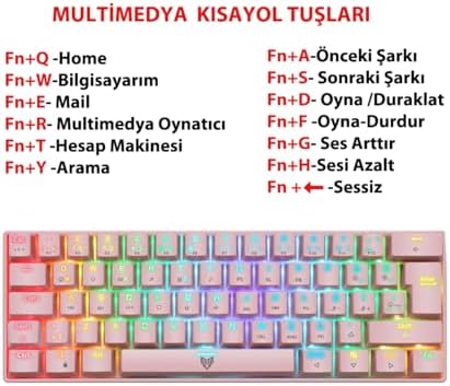 Blueforce Majesty 62 Tuşlu Rgb Mini Gaming Oyuncu Mekanik Klavye Red Switch Pembe