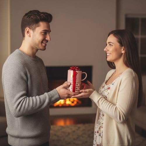 2'li İstiflenebilir Porselen Kupa Seti - Üst Üste Duran Kalp ve Love Temalı Kule Bardak - 2 Farklı Modelden Biri (Sürpriz/Asorti) - Sevgiliye Hediye