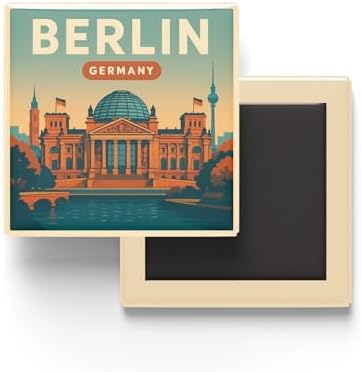 Berlin Almanya - Reichstag Binası - Baskılı Buzdolap Magneti Kare 9x9 cm