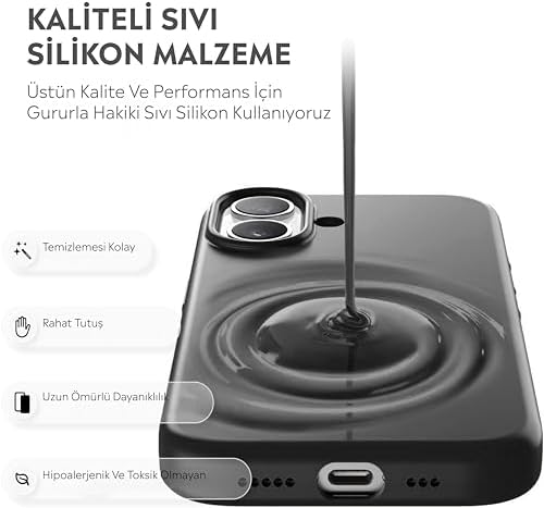 Alternative view of iPhone Kılıf İnce Sıvı Silikon 3 Katmanlı Tam Kaplamalı Yumuşak Jel Kauçuk Kılıf Kapak (Siyah, iPhone 17 Air)