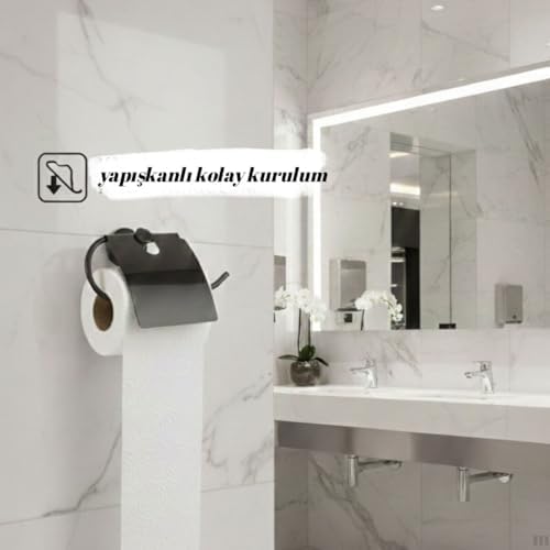 Alternative view of Yapışkanlı Tuvalet Kağıdı Askısı | Kapaklı Paslanmaz Metal WC Kağıtlık | 10 * 10 cm Siyah Renk | Delmesiz Kolay Kurulum