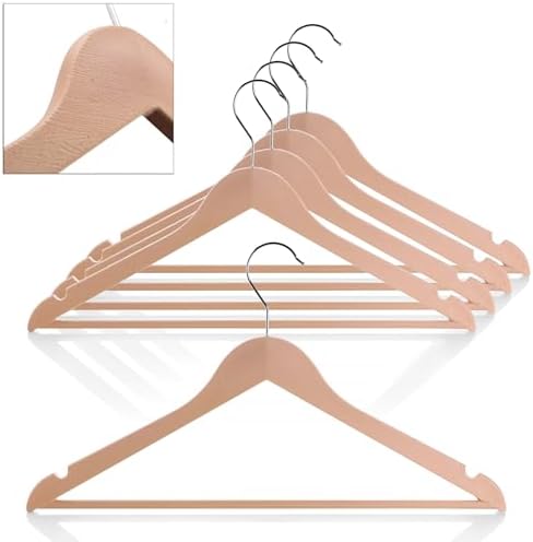 Ahşap Görünümlü Plastik Elbise Askısı (5 Adet) - Kaymaz Omuzlu, Şık ve Dayanıklı Giysi Askıları - Askılık, Dolap ve Gardırop İçin (BEYAZ)