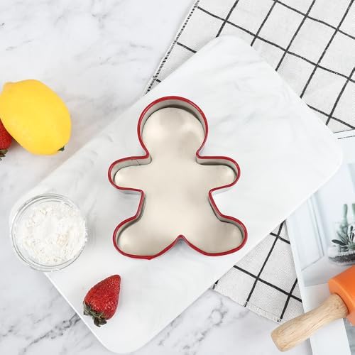 Kırmızı Kenarlı Zencefil Adam Kurabiye Kalıbı Seti, Paslanmaz Çelik, 3 Farklı Boy, Pastacılık ve Kek Yapımı için Kesici Kalıp, 13 cm 10 cm 9 cm - Görsel 3