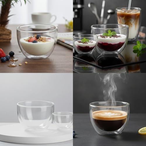 1 Adet Çift Cidarlı Borosilikat Cam Kase (250 ml) - Isı Yalıtımlı, El Yakmayan Şeffaf Servis Kasesi | 9x7.5 cm | Tatlı, Yoğurt, Çorba Kasesi - Görsel 3