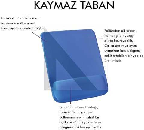 MP02 - Dörtgen Bilek Destekli Mouse Pad | Konfor, Kaymaz Taban, Ergonomik, Yumuşak, Ev,ofis (Mavi) - Görsel 3